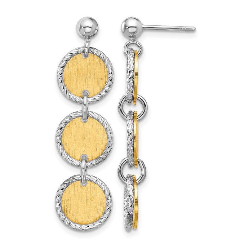 Sterling Silver Ss Rhodium/Gold Plated Polished/Brushed Circles Dangle Earrings