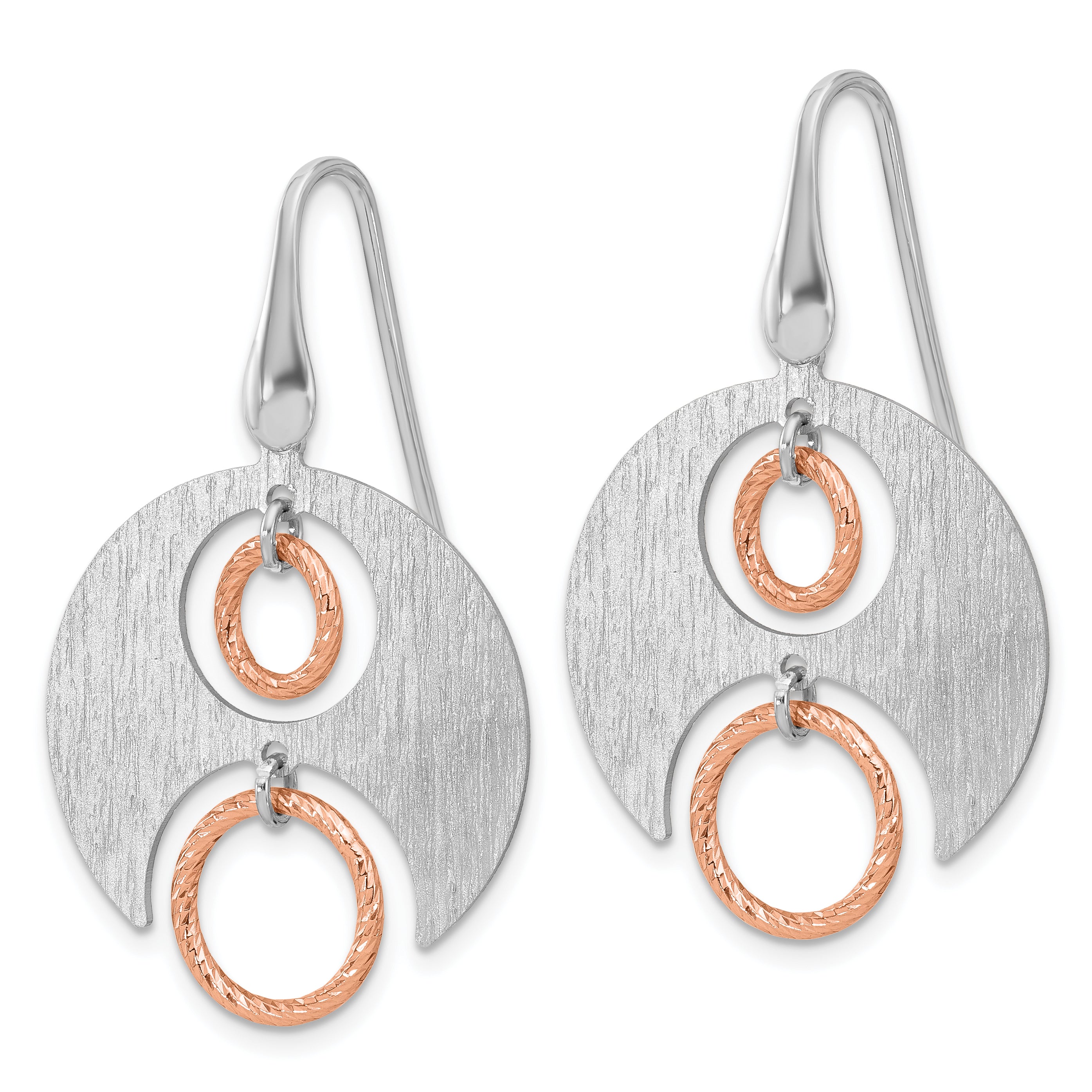 Sterling Silver Ss Rhodium/Rose Gold Plat Polished/Brushed Dangle Earrings