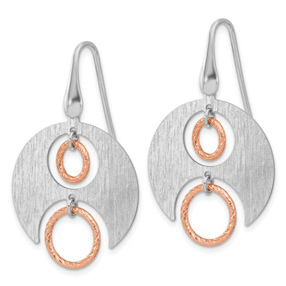 Sterling Silver Ss Rhodium/Rose Gold Plat Polished/Brushed Dangle Earrings