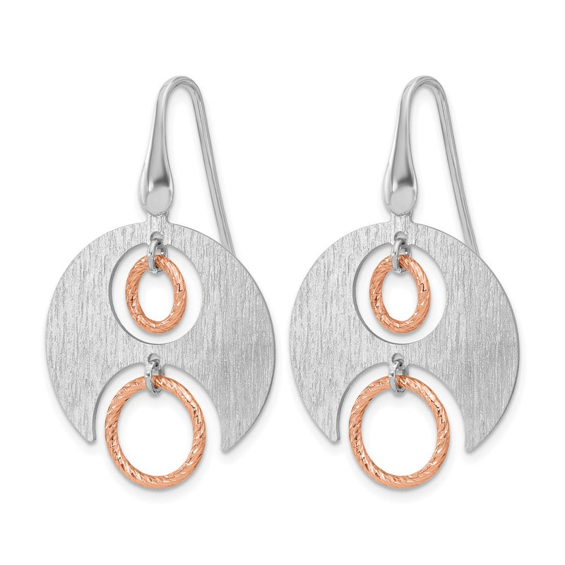 Sterling Silver Ss Rhodium/Rose Gold Plat Polished/Brushed Dangle Earrings