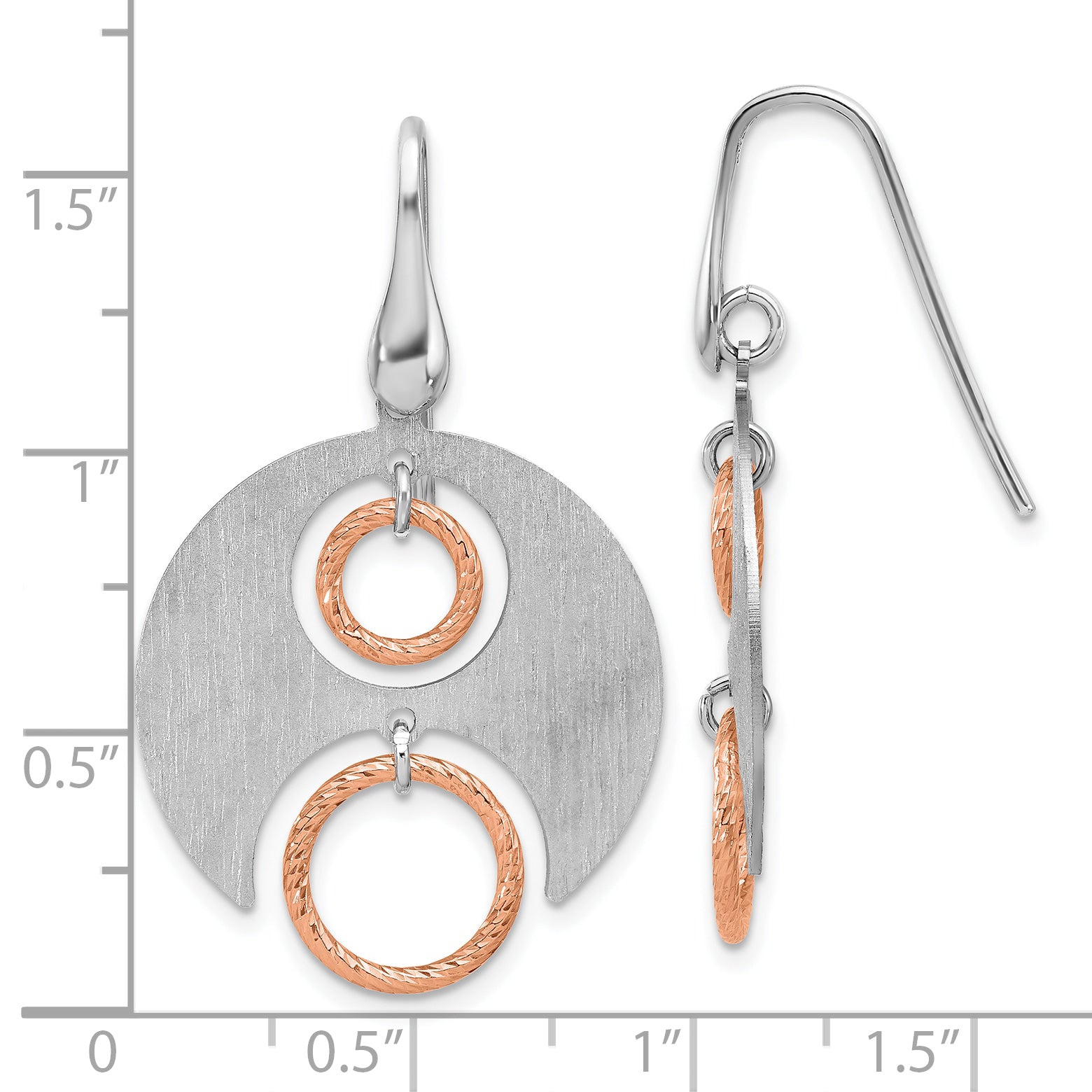 Sterling Silver Ss Rhodium/Rose Gold Plat Polished/Brushed Dangle Earrings