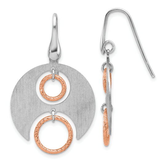 Sterling Silver Ss Rhodium/Rose Gold Plat Polished/Brushed Dangle Earrings