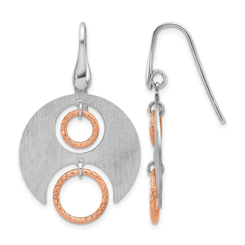 Sterling Silver Ss Rhodium/Rose Gold Plat Polished/Brushed Dangle Earrings