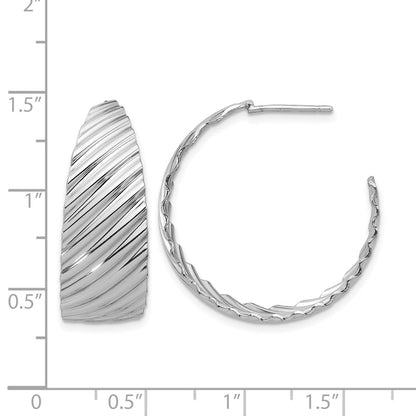 Sterling Silver Rh Plat Polished Grooved Left/Right J Hoop Earring