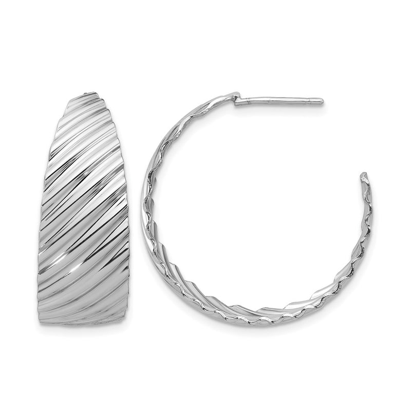 Sterling Silver Rh Plat Polished Grooved Left/Right J Hoop Earring