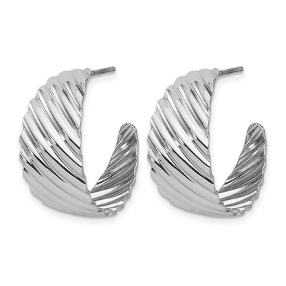 Sterling Silver Rh Plat Polished Grooved Left/Right J Hoop Earring