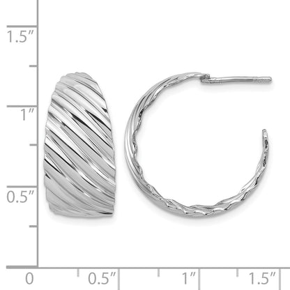 Sterling Silver Rh Plat Polished Grooved Left/Right J Hoop Earring