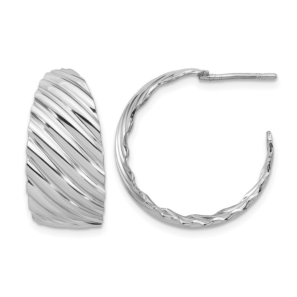Sterling Silver Rh Plat Polished Grooved Left/Right J Hoop Earring