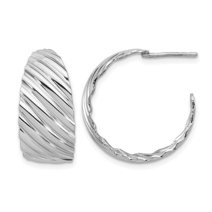 Sterling Silver Rh Plat Polished Grooved Left/Right J Hoop Earring