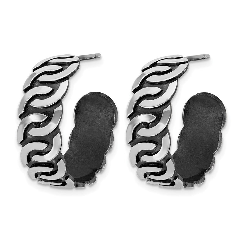 Sterling Silver Antiqued Burnished Polished J Hoop Earrings