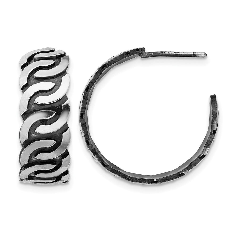 Goldia Winshell Sterling Silver Antiqued Burnished Polished J Hoop Earrings | Goldia.com