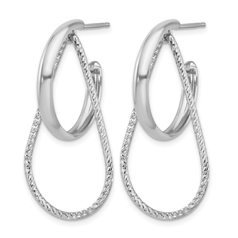 Sterling Silver Rh Plated Polished And Diamond Cut Dangle Earring
