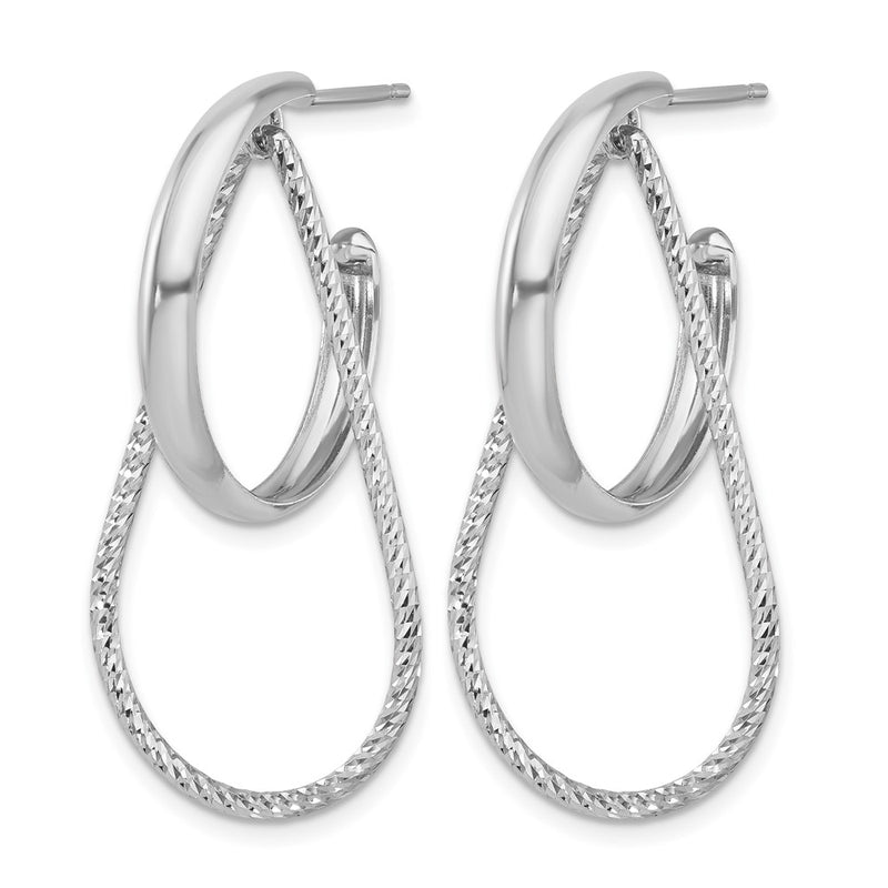 Sterling Silver Rh Plated Polished And Diamond Cut Dangle Earring