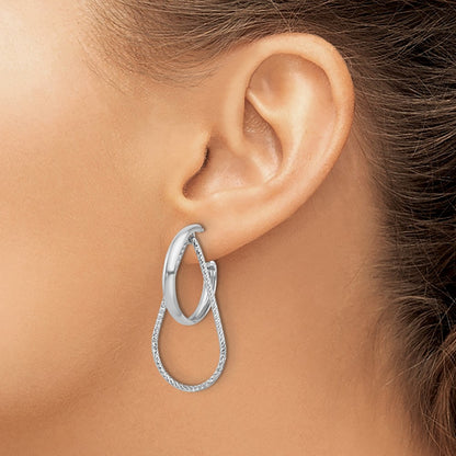 Sterling Silver Rh Plated Polished And Diamond Cut Dangle Earring