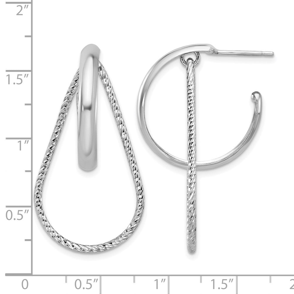 Sterling Silver Rh Plated Polished And Diamond Cut Dangle Earring