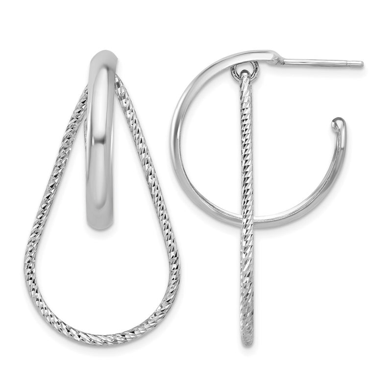 Sterling Silver Rh Plated Polished And Diamond Cut Dangle Earring