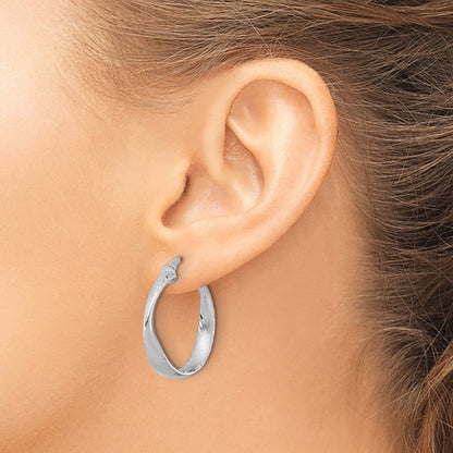Sterling Silver Rhodium Plated Polished Hoop Earrings