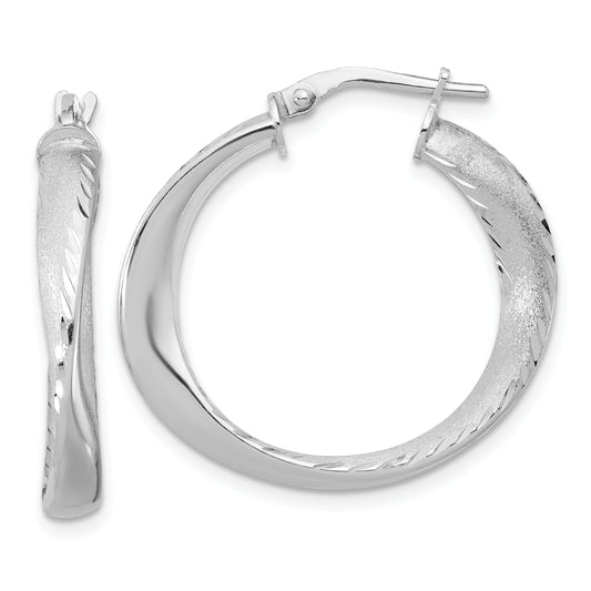 Sterling Silver Rhodium Plated Polished Hoop Earrings