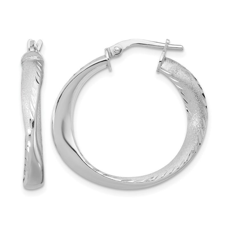 Sterling Silver Rhodium Plated Polished Hoop Earrings
