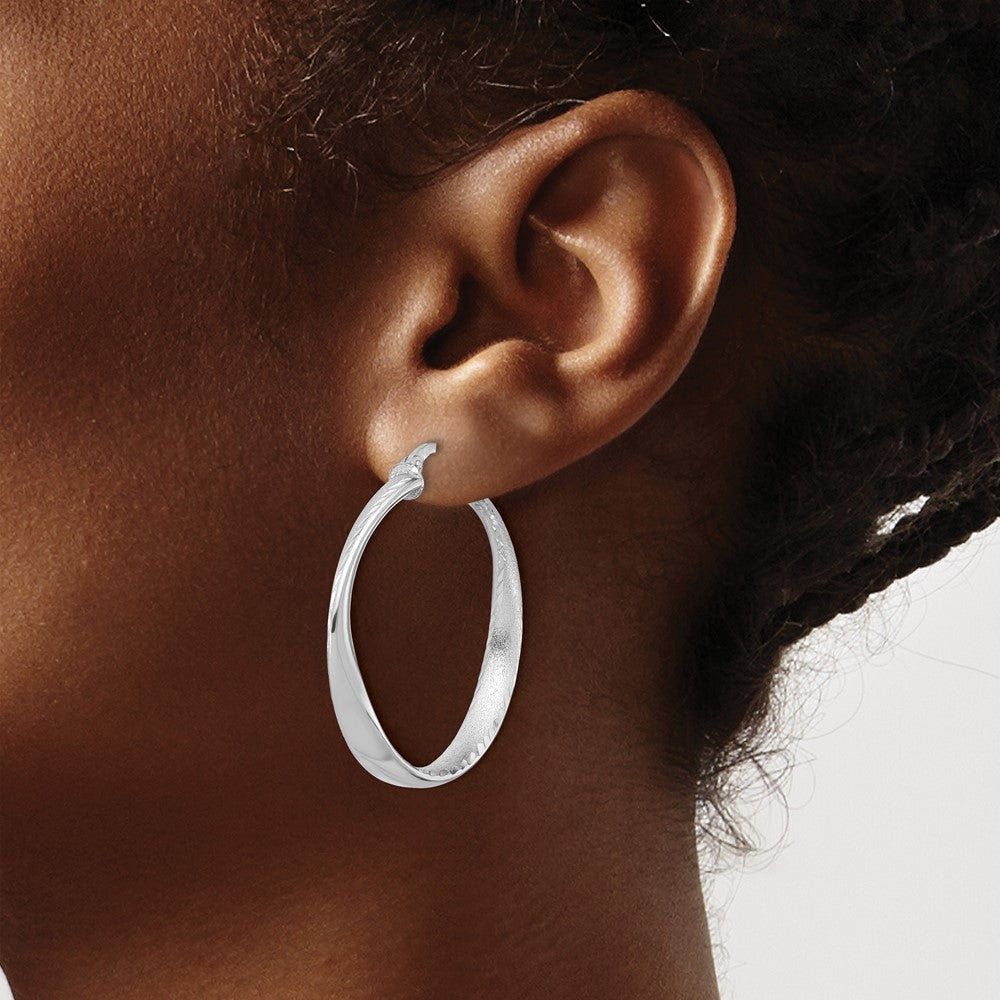 Sterling Silver Rhodium Plated Polished Hoop Earrings