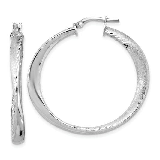 Sterling Silver Rhodium Plated Polished Hoop Earrings
