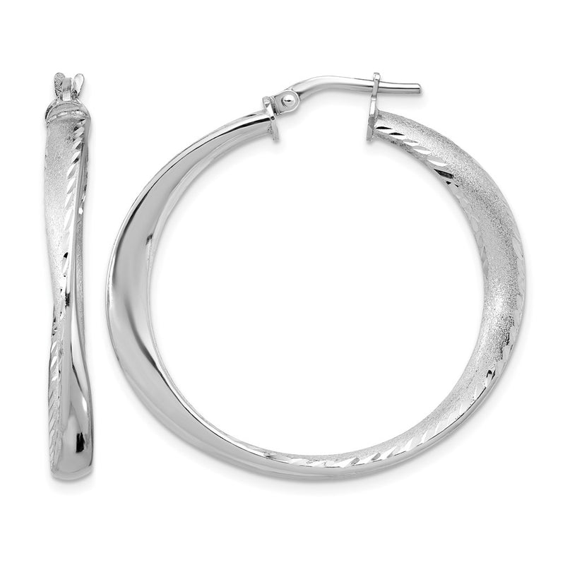Sterling Silver Rhodium Plated Polished Hoop Earrings