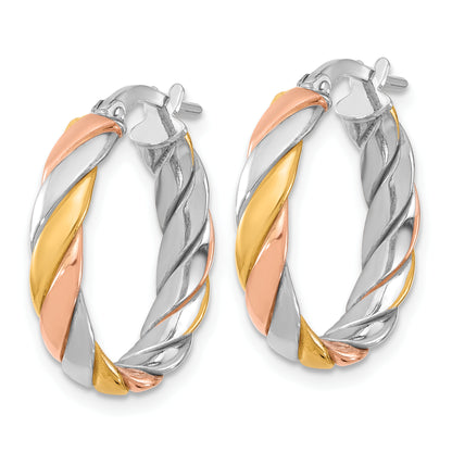 Sterling Silver Ss Rh Plated With Gold And Rose Tone Polished Hoop Earrings