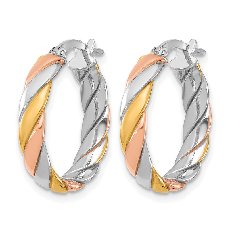 Sterling Silver Ss Rh Plated With Gold And Rose Tone Polished Hoop Earrings
