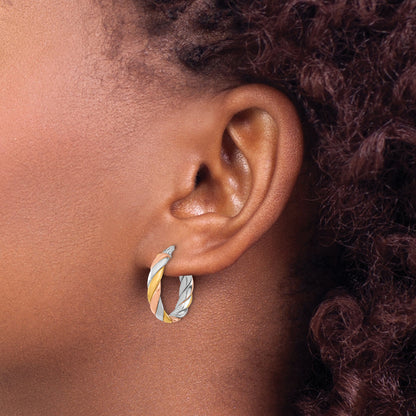 Sterling Silver Ss Rh Plated With Gold And Rose Tone Polished Hoop Earrings