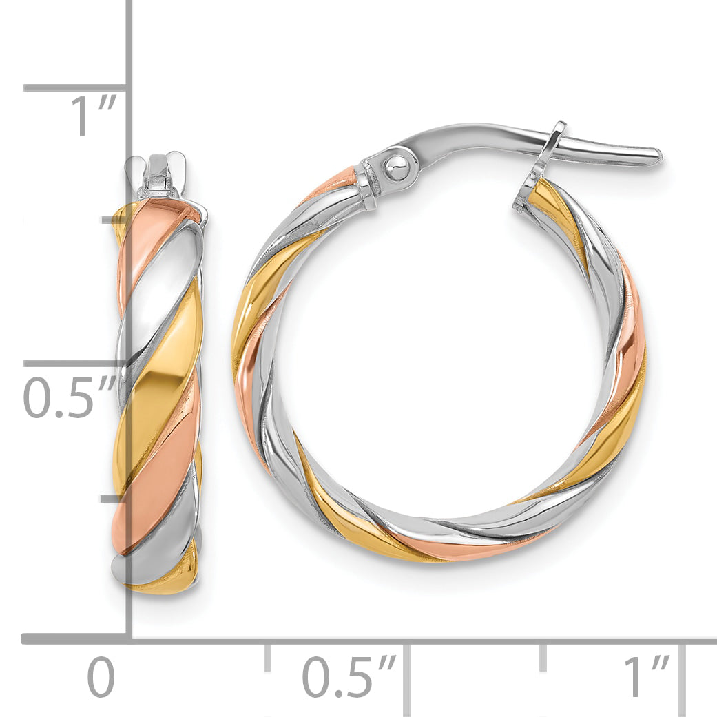 Sterling Silver Ss Rh Plated With Gold And Rose Tone Polished Hoop Earrings