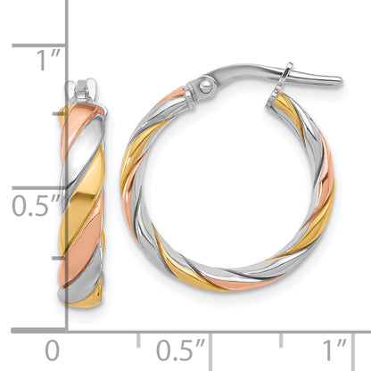 Sterling Silver Ss Rh Plated With Gold And Rose Tone Polished Hoop Earrings