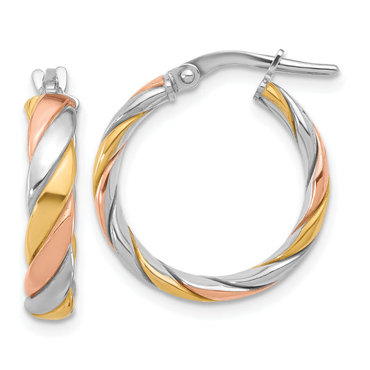 Sterling Silver Ss Rh Plated With Gold And Rose Tone Polished Hoop Earrings