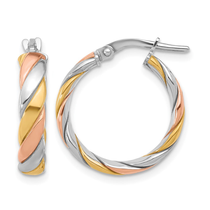 Sterling Silver Ss Rh Plated With Gold And Rose Tone Polished Hoop Earrings