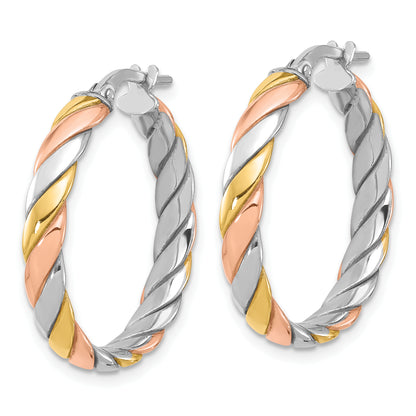 Sterling Silver Ss Rh Plated With Gold And Rose Tone Polished Hoop Earrings