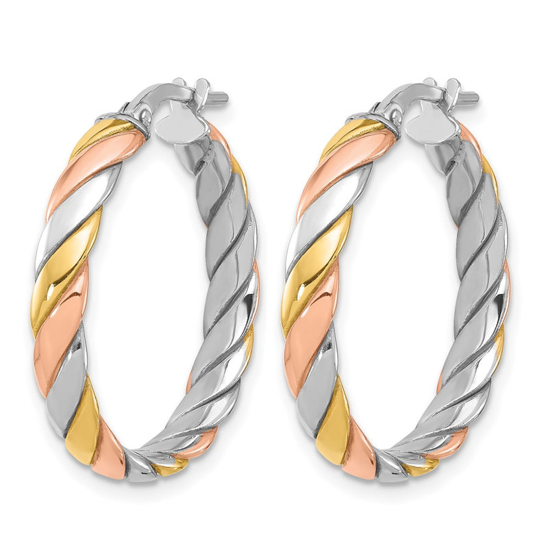 Sterling Silver Ss Rh Plated With Gold And Rose Tone Polished Hoop Earrings
