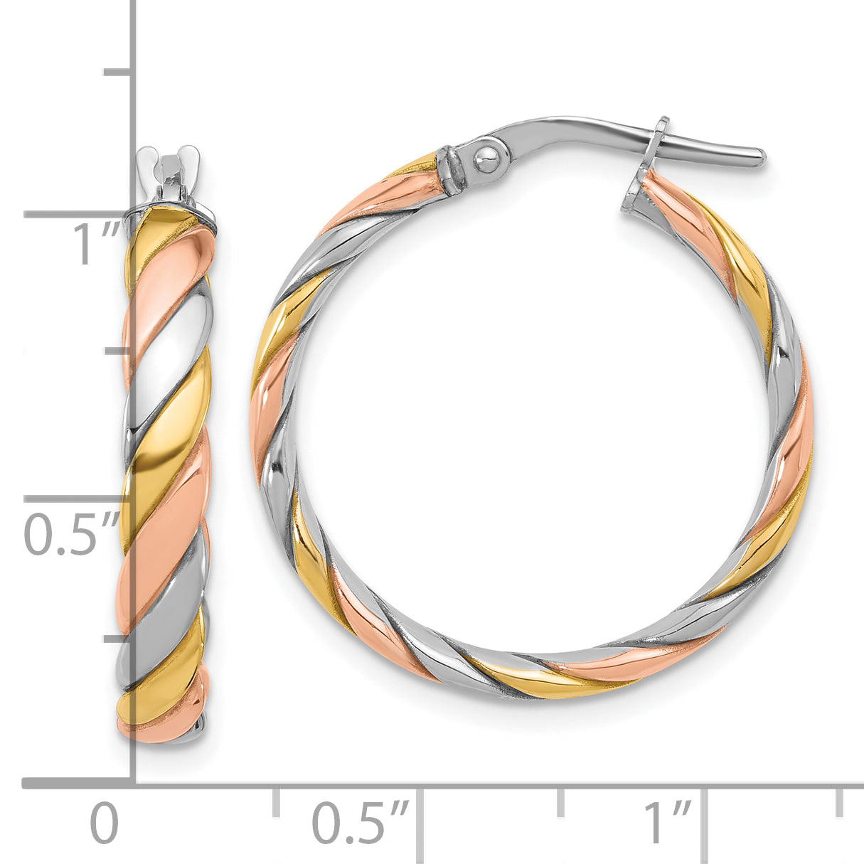 Sterling Silver Ss Rh Plated With Gold And Rose Tone Polished Hoop Earrings