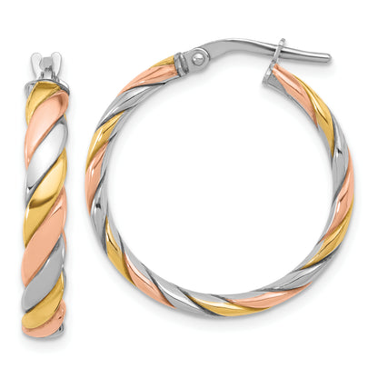 Sterling Silver Ss Rh Plated With Gold And Rose Tone Polished Hoop Earrings
