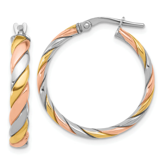 Sterling Silver Ss Rh Plated With Gold And Rose Tone Polished Hoop Earrings