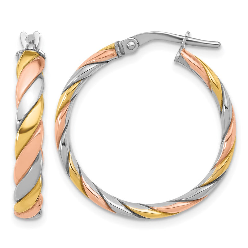 Sterling Silver Ss Rh Plated With Gold And Rose Tone Polished Hoop Earrings