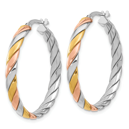 Sterling Silver Ss Rh Plated With Gold And Rose Tone Polished Hoop Earrings