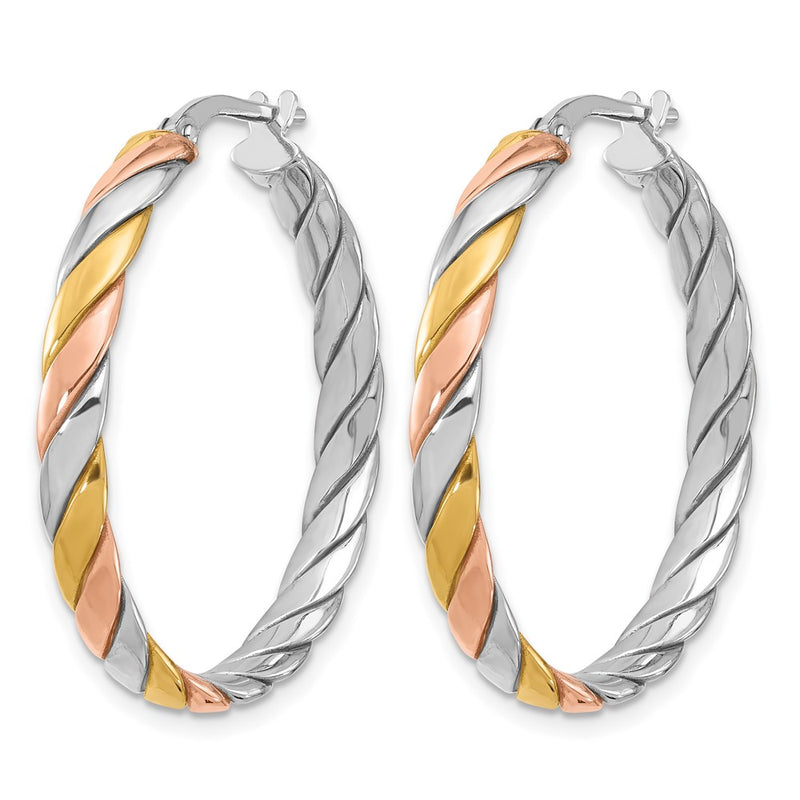 Sterling Silver Ss Rh Plated With Gold And Rose Tone Polished Hoop Earrings