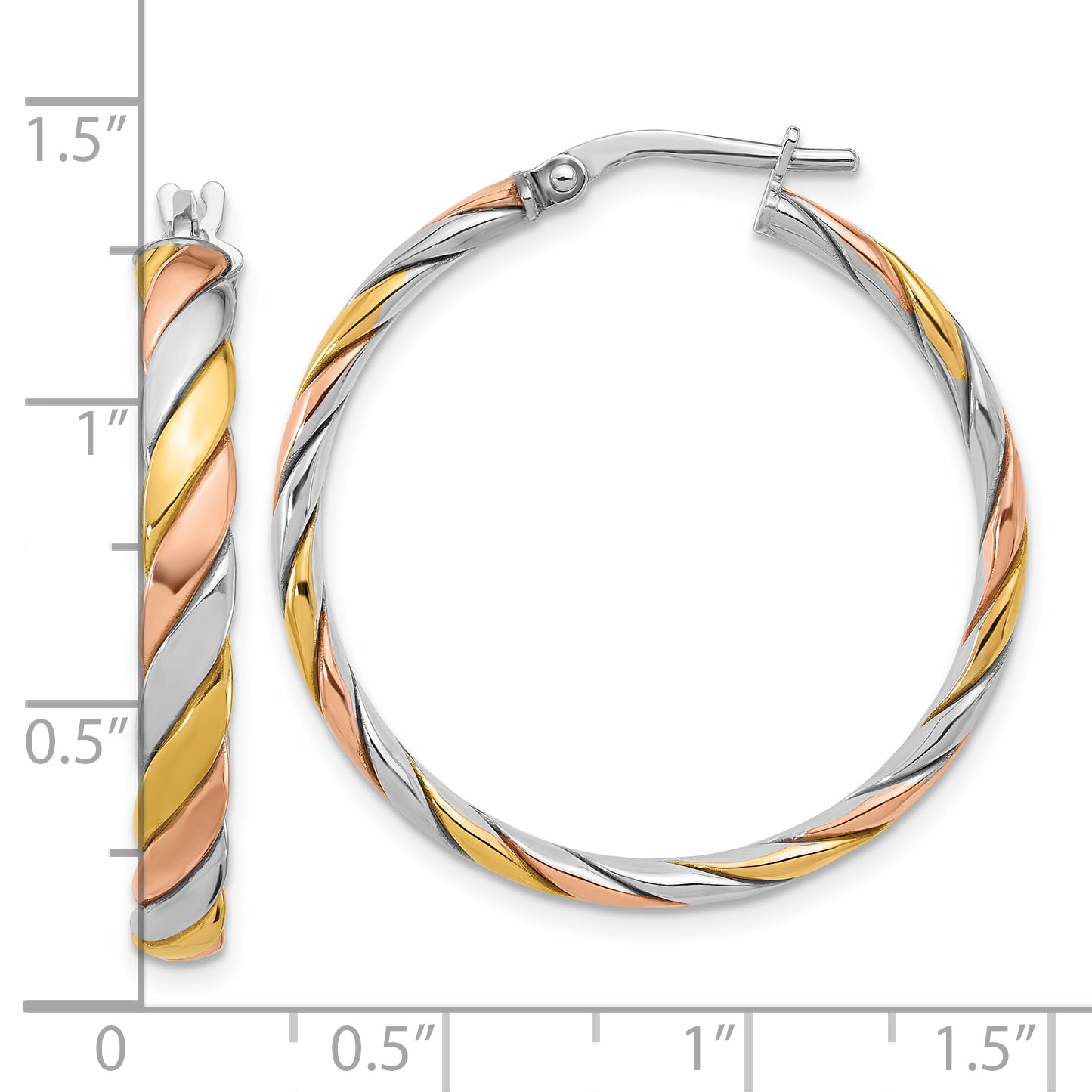 Sterling Silver Ss Rh Plated With Gold And Rose Tone Polished Hoop Earrings