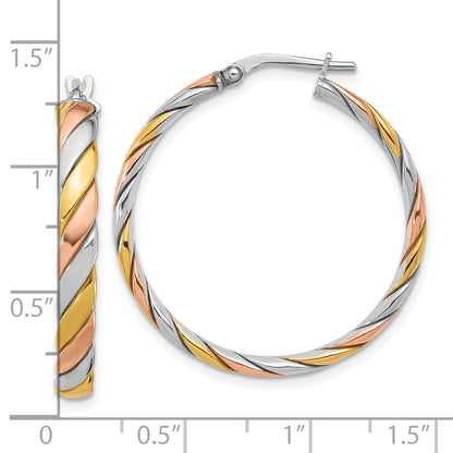 Sterling Silver Ss Rh Plated With Gold And Rose Tone Polished Hoop Earrings