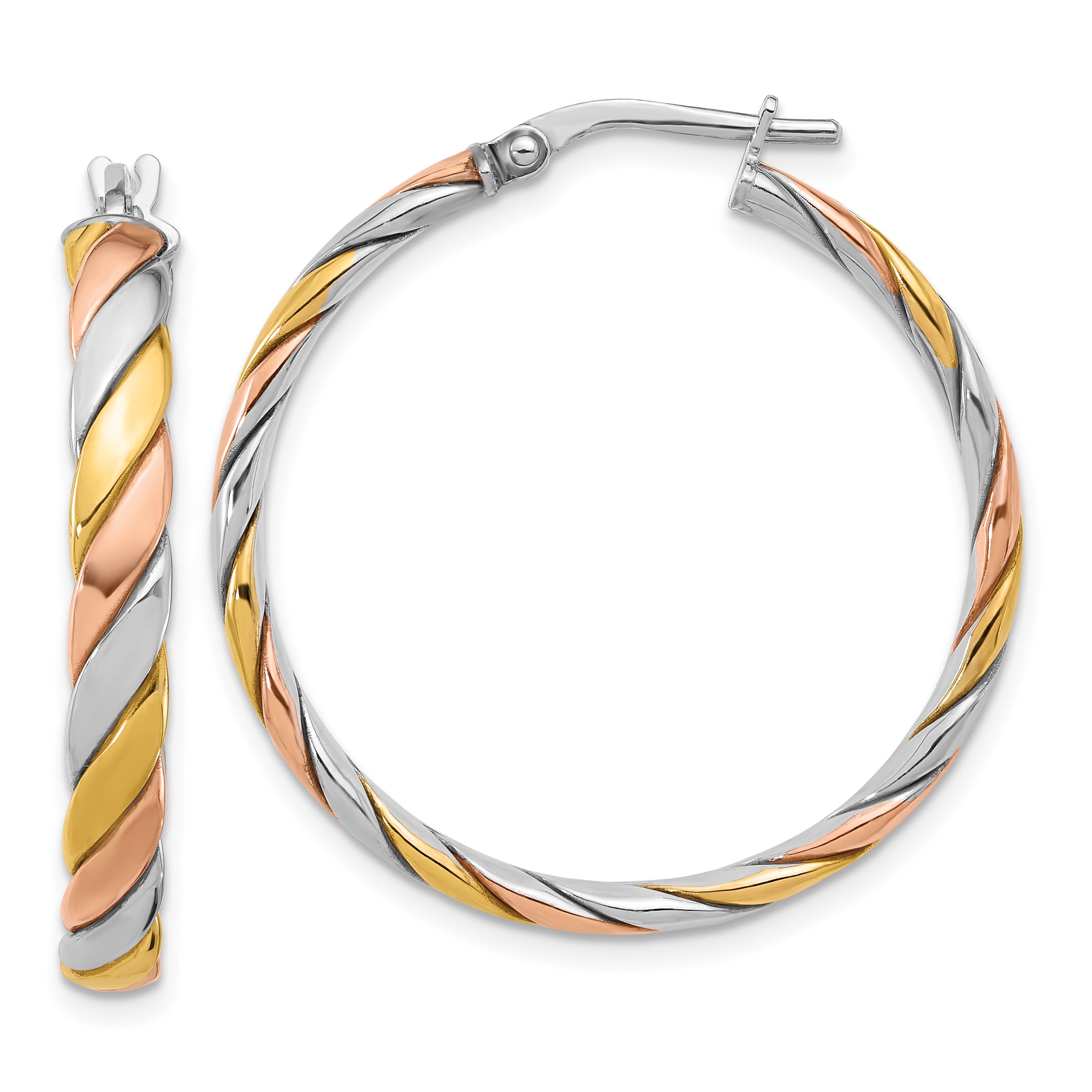 Sterling Silver Ss Rh Plated With Gold And Rose Tone Polished Hoop Earrings