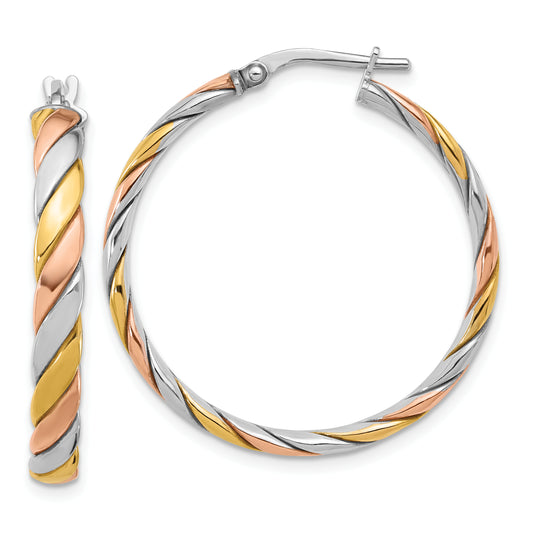 Sterling Silver Ss Rh Plated With Gold And Rose Tone Polished Hoop Earrings
