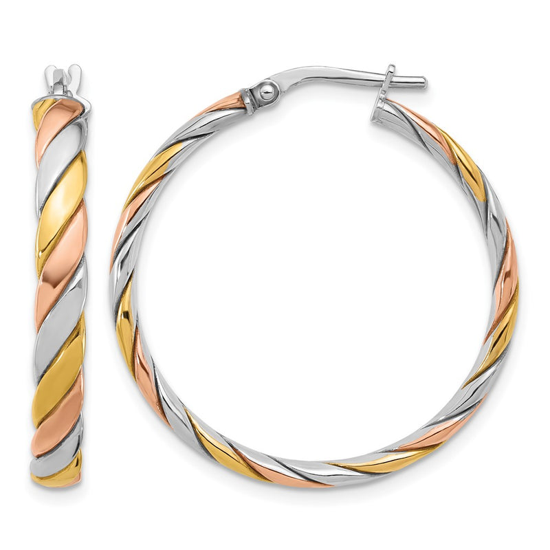 Sterling Silver Ss Rh Plated With Gold And Rose Tone Polished Hoop Earrings