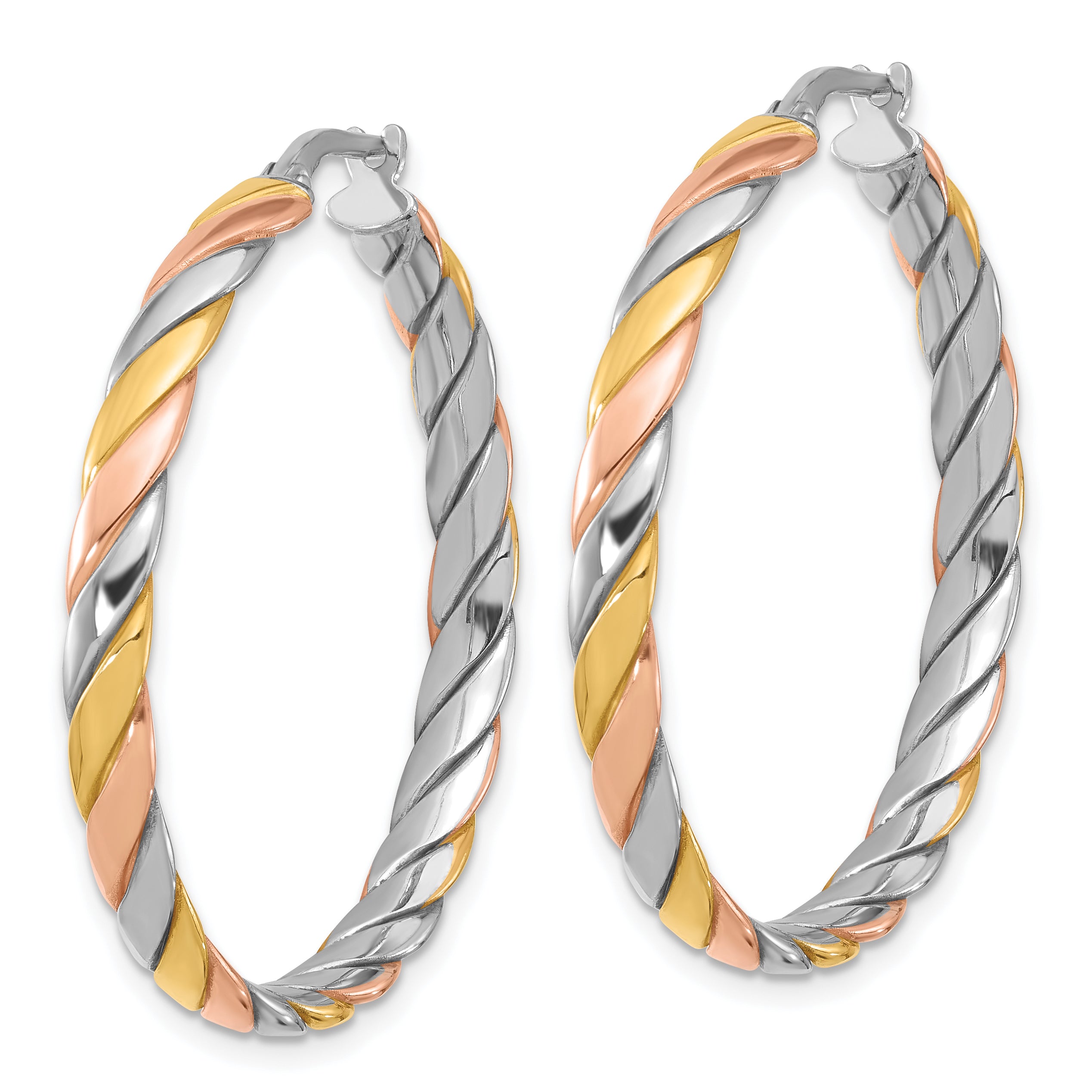 Sterling Silver Ss Rh Plated With Gold And Rose Tone Polished Hoop Earrings