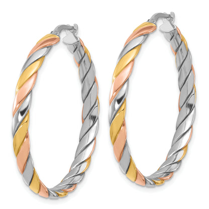 Sterling Silver Ss Rh Plated With Gold And Rose Tone Polished Hoop Earrings
