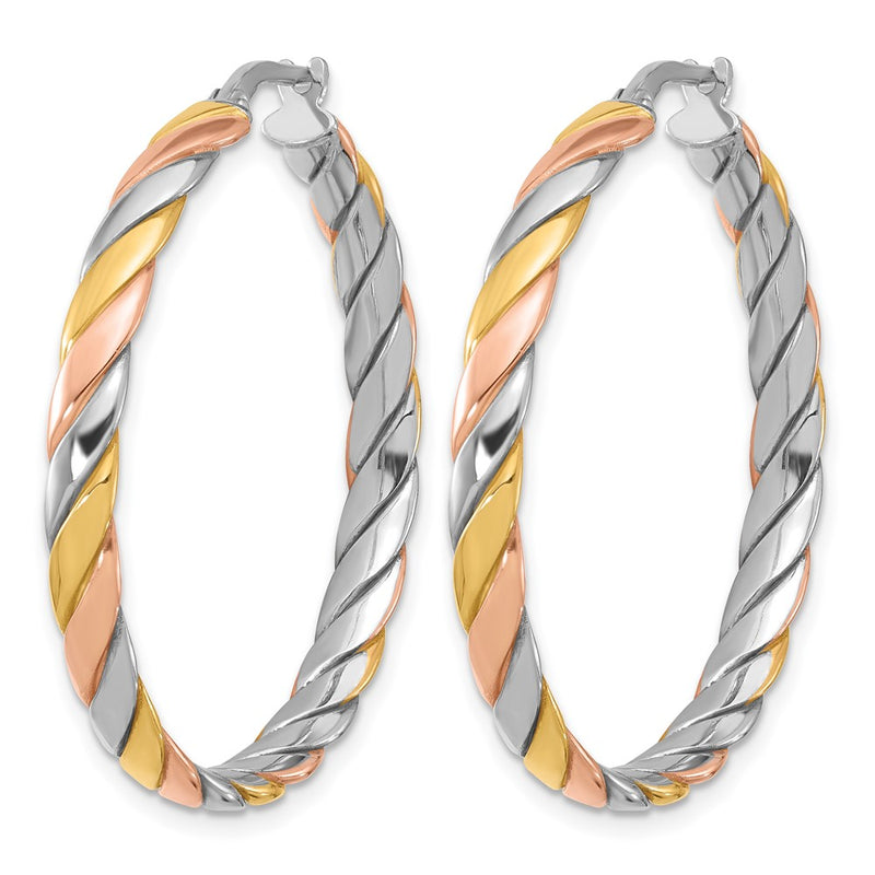 Sterling Silver Ss Rh Plated With Gold And Rose Tone Polished Hoop Earrings
