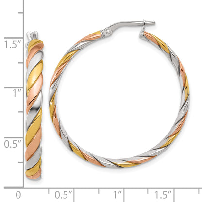 Sterling Silver Ss Rh Plated With Gold And Rose Tone Polished Hoop Earrings